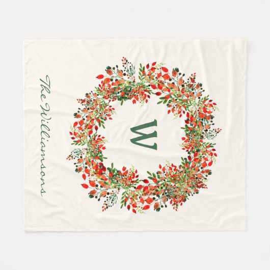 Elegant Waterverf Greenery Wreator Monogram Custom Fleece Deken (Voorkant (Horizontaal))
