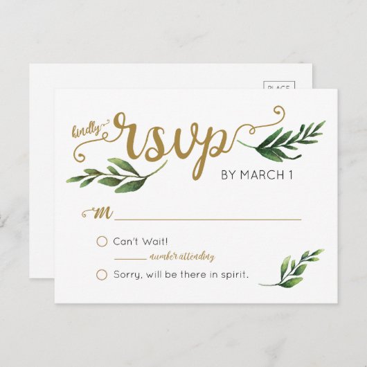 Elegant Waterverf groen Briefkaart RSVP (Voorkant / Achterkant)