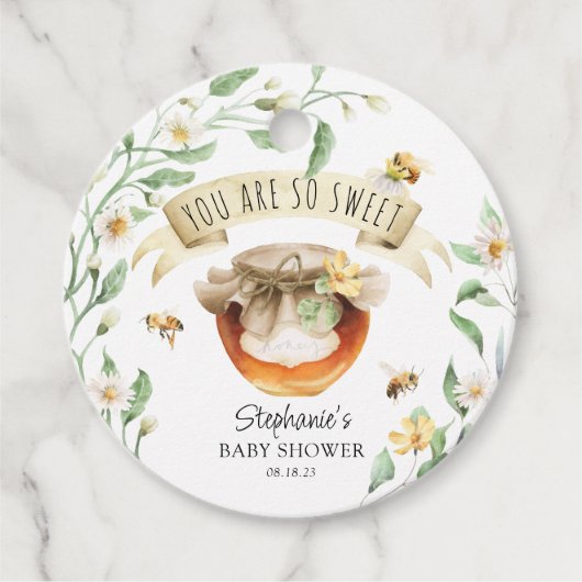 Elegant Waterverf HoneyBee Baby shower Hartelijk d Bedankjes Labels (Voorkant)