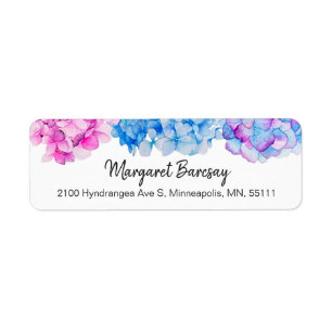 Elegant Waterverf Hydrangea Flowers Etiket