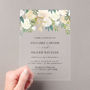 Elegant Waterverf Ivory Peonies Gold Foil Wedding Acryl Uitnodigingen