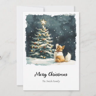 Elegant Waterverf kerstboom, niet-foto Feestdagenkaart