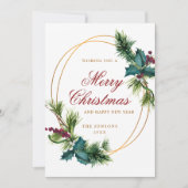 Elegant Waterverf Kerstmis Pine Cone Greep Feestdagenkaart (Voorkant)