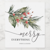 Elegant Waterverf kerstwijnlabel Wijn Etiket (Enkel label)