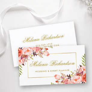 Elegant Waterverf Koral Floral en Gold Lijst Visitekaartje
