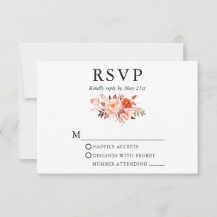 Elegant Waterverf Koral Floral Wedding RSVP Kaartje