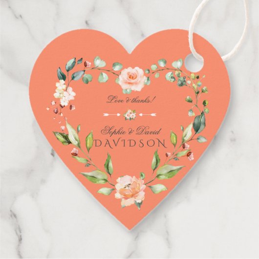 Elegant Waterverf Koral Flowers Wreatding Wedding Bedankjes Labels (Achterkant)