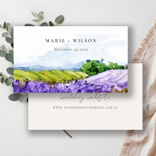 Elegant Waterverf Lavender Fields Wedding Website Informatiekaartje