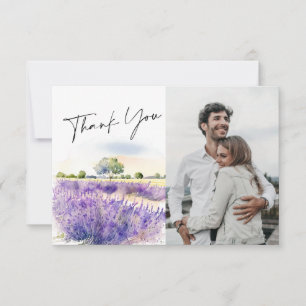 Elegant Waterverf Lavender Flowers Field Foto Bedankkaart