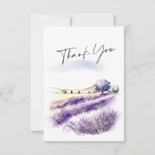 Elegant Waterverf Lavender Flowers Field Wedding Bedankkaart