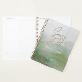 Elegant Waterverf Leaf Green & Gold Save the Date Planner (Display)