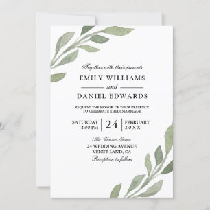 Elegant Waterverf Leaf Spring Fall Wedding Invite Kaart