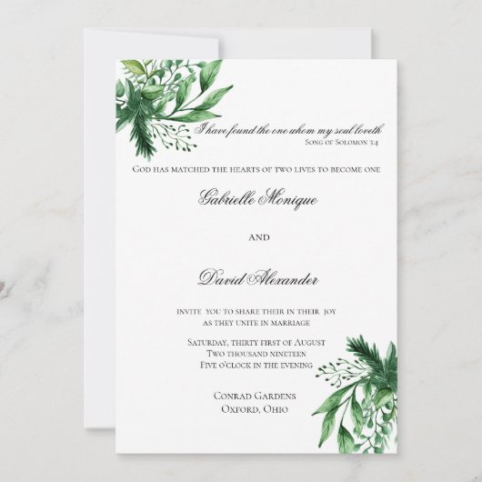 Elegant Waterverf Leaves Wedding Invitation Kaart (Voorkant)
