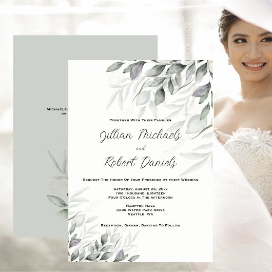 Elegant Waterverf Leaves Wedding Kaart
