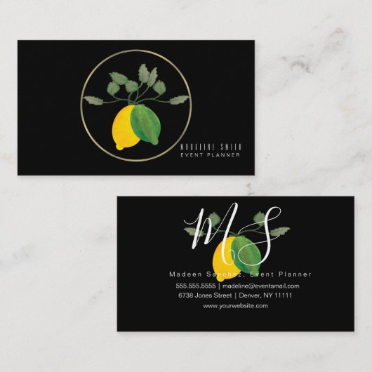 Elegant Waterverf Lemon Event Planner Visitekaartje (Voorkant / Achterkant)