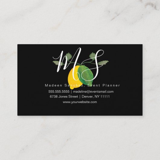 Elegant Waterverf Lemon Event Planner Visitekaartje (Achterkant)