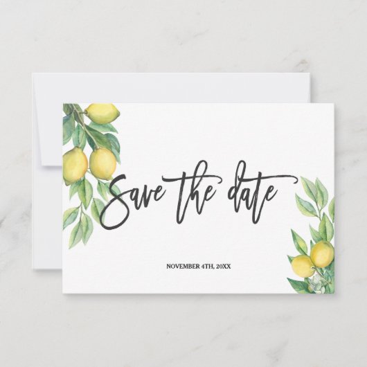 Elegant Waterverf Lemon Tropical Wedding Save The Date (Voorkant)