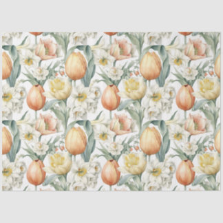 Elegant Waterverf Lente bloemen Tulpen Daffodils Tissuepapier