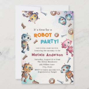 Elegant Waterverf Little Robots Baby shower Kaart