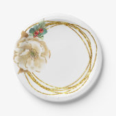 Elegant Waterverf Magnolia en Gold Wreath Papieren Bordje (Voorkant)