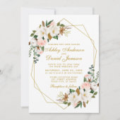 Elegant Waterverf Magnolias Rozen Gold Wedding Kaart (Voorkant)