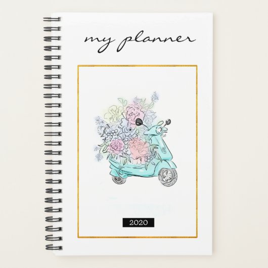 Elegant Waterverf Modern Mint Flowers Golg Bike Planner (Voorkant)