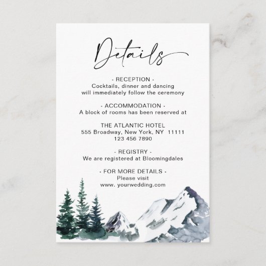 Elegant Waterverf Mountain — Kaart met details beh (Voorkant)