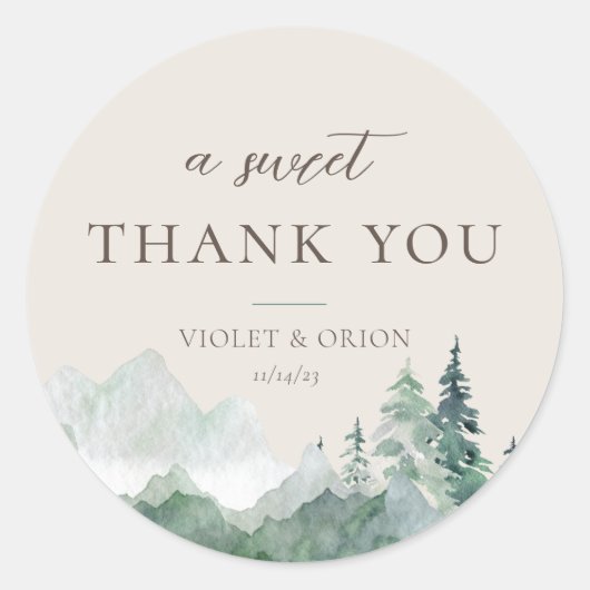 Elegant Waterverf Mountain Wedding Favor Stickers (Voorkant)