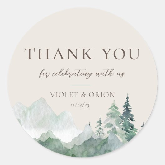 Elegant Waterverf Mountain Wedding Favor Stickers (Voorkant)