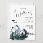 Elegant Waterverf Mountains Forest Wedding Kaart (Voorkant)
