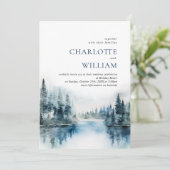 Elegant Waterverf Mountains Forest Wedding Kaart (Staand voorkant)