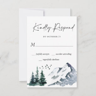 Elegant Waterverf Mountains Forest Wedding RSVP