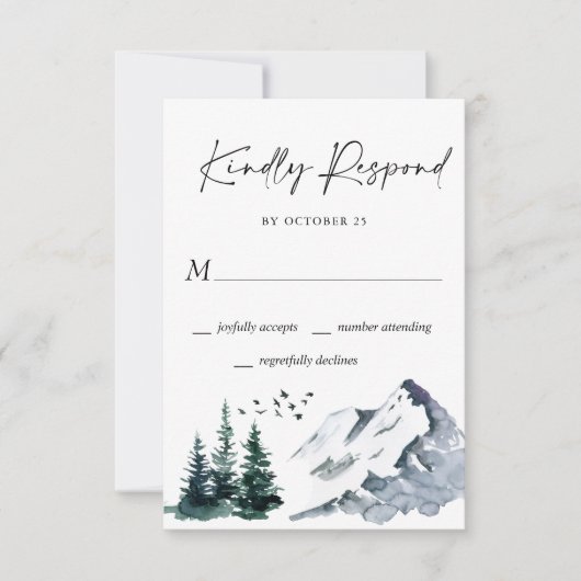 Elegant Waterverf Mountains Forest Wedding RSVP (Voorkant)