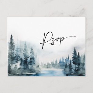 Elegant Waterverf Mountains Forest Wedding RSVP Briefkaart