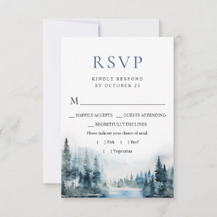 Elegant Waterverf Mountains Forest Wedding RSVP Kaartje