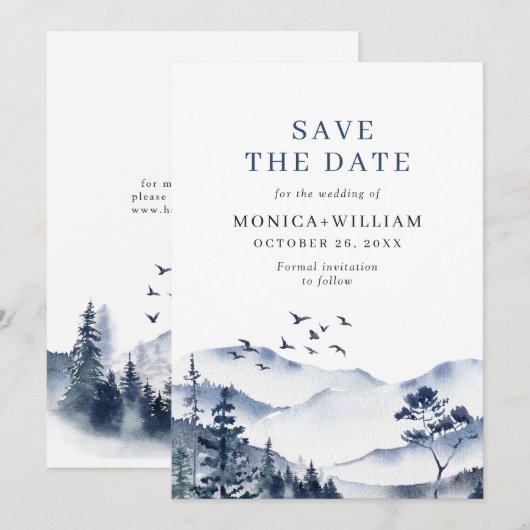Elegant Waterverf Mountains Forest Wedding Save The Date (Voorkant / Achterkant)