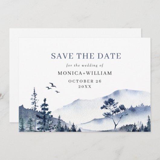Elegant Waterverf Mountains Forest Wedding Save The Date (Voorkant / Achterkant)