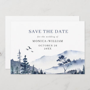 Elegant Waterverf Mountains Forest Wedding Save The Date