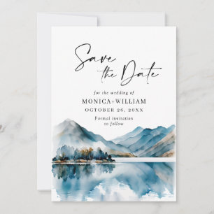 Elegant Waterverf Mountains Forest Wedding Save The Date