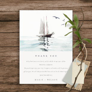 Elegant Waterverf Nautical Sailing Yacht Wedding Bedankkaart