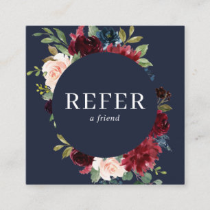 Elegant Waterverf Navy Blue Burgundy Flowers Aanbevelingskaartje