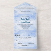 Elegant Waterverf Navy Blue Classy Rustic Wedding All In One Uitnodiging (Binnen)