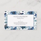 Elegant Waterverf Navy Blue Floral Modern Pattern Visitekaartje (Achterkant)