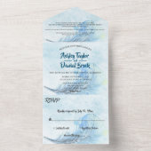 Elegant Waterverf Navy Blue Rustic Modern Wedding All In One Uitnodiging (Binnen)