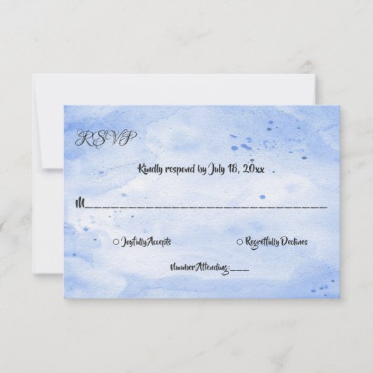 Elegant Waterverf Navy Blue Rustic Wedding RSVP Kaartje (Voorkant)