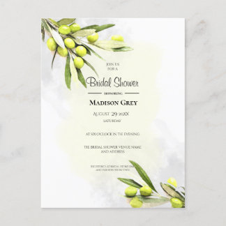 Elegant Waterverf Olive Branches Vrijgezellenfeest Uitnodiging Briefkaart