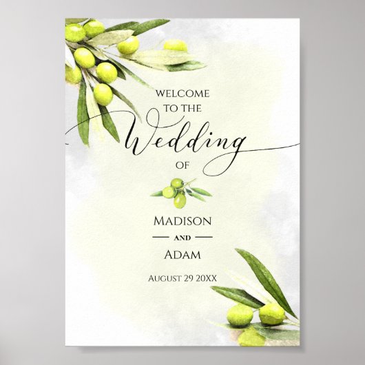 Elegant Waterverf Olive Branches Wedding Poster (Voorkant)