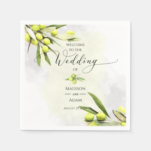 Elegant Waterverf Olive Branches Wedding Servet (Voorkant)