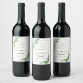 Elegant Waterverf Olive Greenery Gold Wedding Wijn Etiket (Flessen)