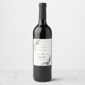 Elegant Waterverf Olive Greenery Gold Wedding Wijn Etiket (Voorkant)